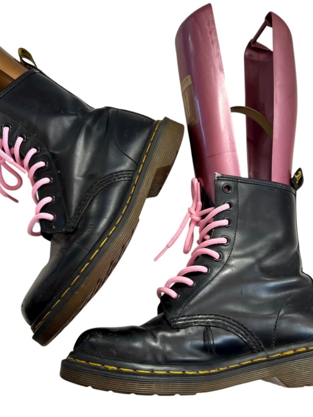 Dr Martens boots 1460 smooth black leather pink laces womens 6 combat docs - Picture 6 of 15